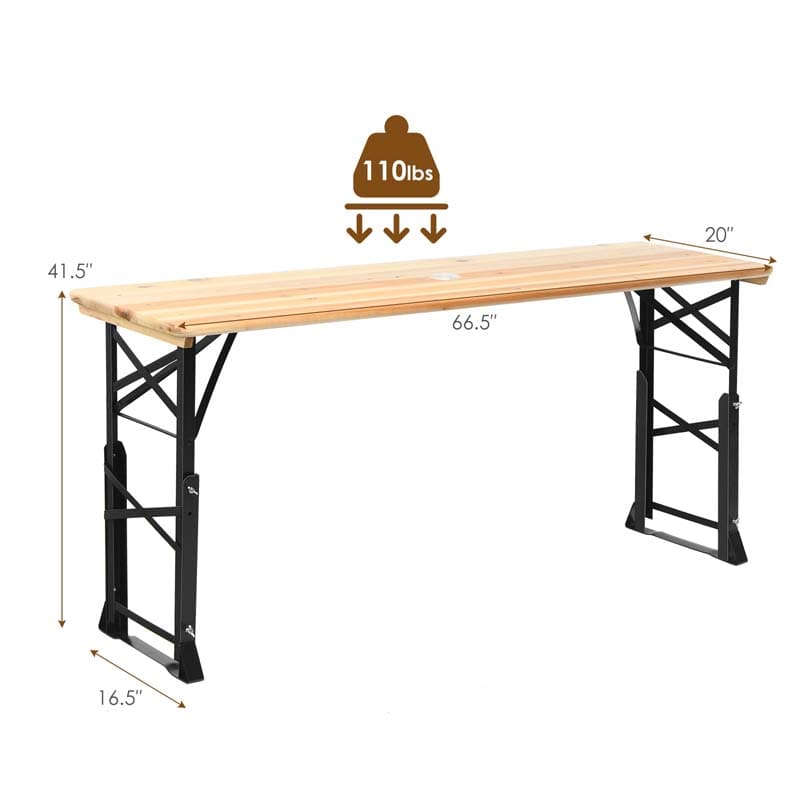 Eletriclife 66.5 Inch Outdoor Wood Folding Picnic Table with Adjustable Heights