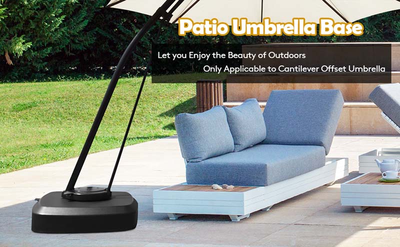 Eletriclife Patio Cantilever Offset Umbrella Base with Wheels for Garden Poolside Deck