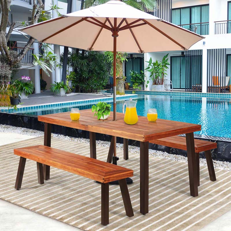 Eletriclife Patio Dining Table Set with 2 Benches