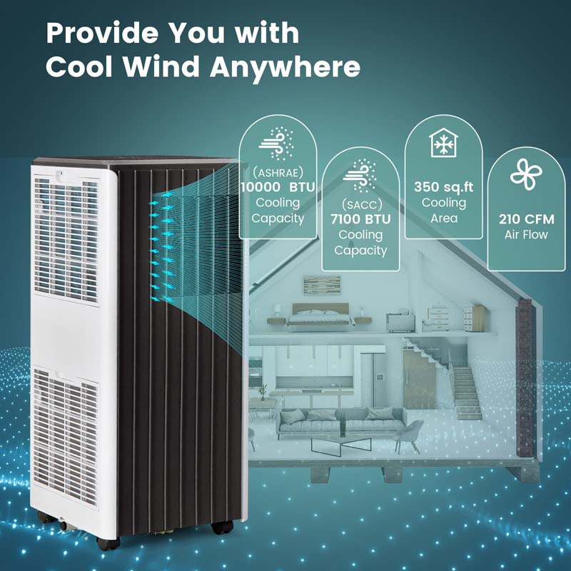 Eletriclife 10000 BTU(Ashrae) Portable Air Conditioner Cools 350 Sq.Ft with Dehumidifier