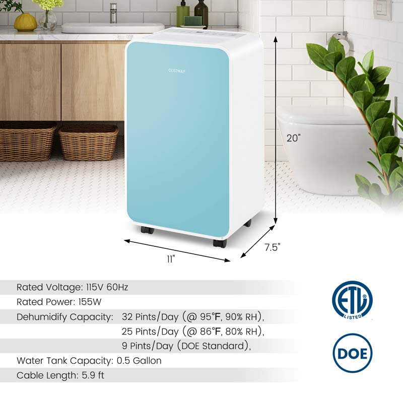 Eletriclife 32 Pints/Day Portable Quiet Dehumidifier for Rooms up to 2500 Sq. Ft